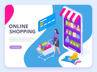 Online shopping vector isometric concept. Big Sale.