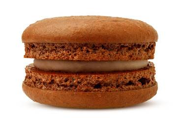 brown chocolate macaroon isolated on white background, clipping path, full depth of field