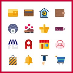 16 shopping icon. Vector illustration shopping set. bag and handbag icons for shopping works