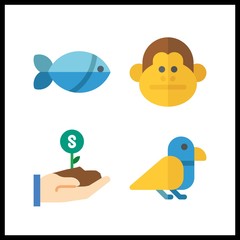 4 small icon. Vector illustration small set. fish and growth icons for small works