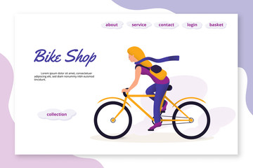 Bike Shop flat vector landing page template