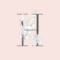 Vector Blooming Floral Elegant H Monogram and Logo