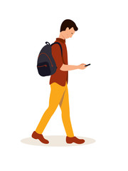 Student going to college flat vector illustration