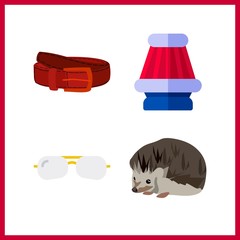 4 protection icon. Vector illustration protection set. sunglasses and belt icons for protection works