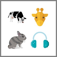 4 ear icon. Vector illustration ear set. giraffe and rabbit icons for ear works