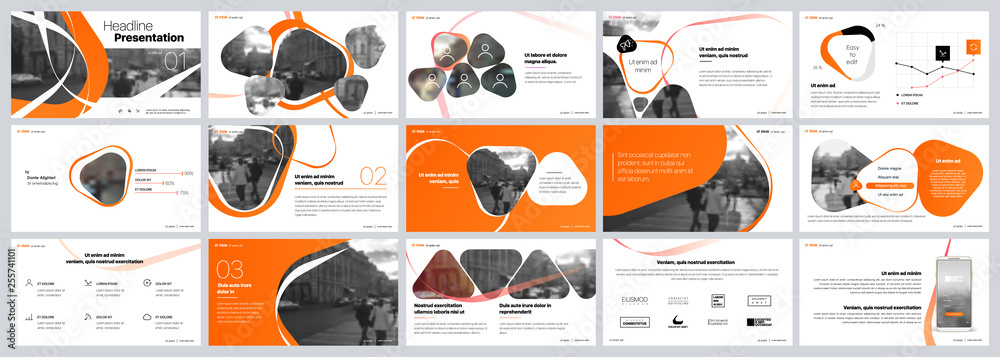 Wall mural presentation template. orange elements for slide presentations on a white background. use also as a 