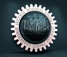 USMCA - United States Mexico Canada Agreement. Decorated USMCA letters. Forex candlestick. Financial market chart. 3D rendering