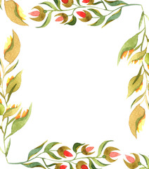 floral watercolor frame in warm colors on a white background