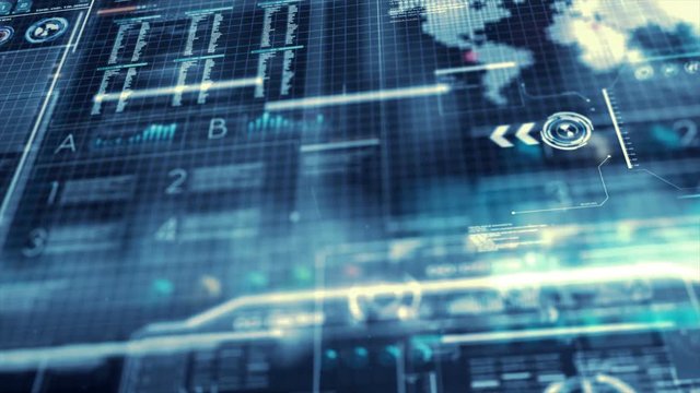 3D Rendering circle hud head up display interface with ui map graph bar element for futuristic cyber technology concept with dark and grain processed