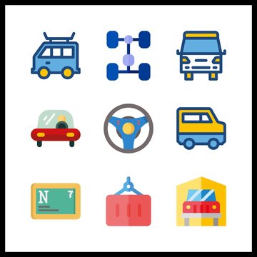 9 truck icon. Vector illustration truck set. chassis and van icons for truck works