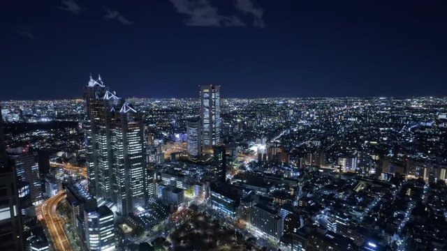 東京の夜景　新宿高層ビル群　早回し
