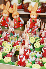 Easter market decor with bunny, ribbons, birds, eggs. Vienna Austria.