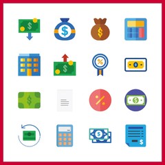 16 tax icon. Vector illustration tax set. discount and property icons for tax works