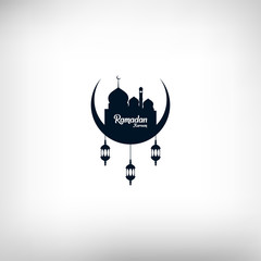 Ramadan kareem background, illustration with arabic lanterns, crescent moon and mosque dome. EPS 10 - vector	