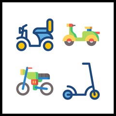 4 bike icon. Vector illustration bike set. scooter and motorbike icons for bike works