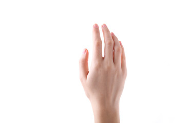 Female hand gesture isolated on a white background