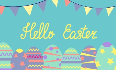 Hello Easter. Vector flat illustration. Bright and funny.