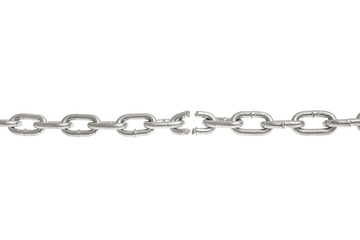 Broken chain on white background