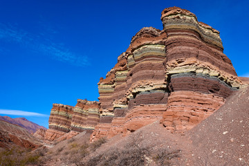 Argentina. La Yesera at the quebrada de las conchas at Cafayate in Salta, Argentina. Situated in a canyon with beautiful rock formations, sand stone, geological layers of stone and stunning views.