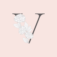 Vector Blooming Floral Initial V Monogram and Logo