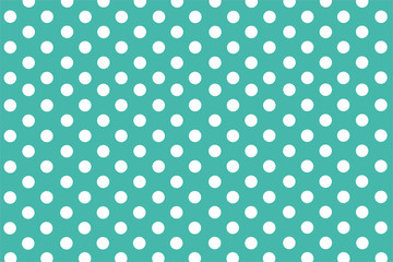 Turquoise background with symmetrical white polka dots - obrazy, fototapety, plakaty