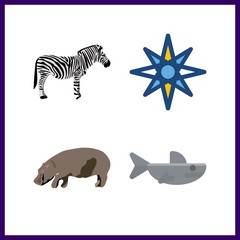 4 south icon. Vector illustration south set. zebra and shark icons for south works