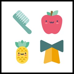 4 vegetarian icon. Vector illustration vegetarian set. apple and comb icons for vegetarian works