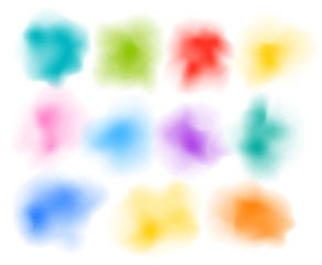 Vector abstract colorful powder clouds. Multicolored blots clip-art isolated on white