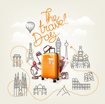 The travel day. World travel Vector color illustration