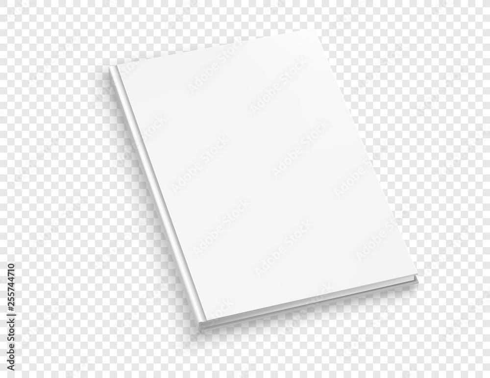 Poster white thin hardcover book vector mock up isolated on transparent background.