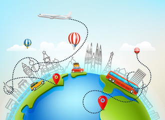 World travel vector color illustration