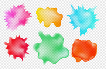 Set of watercolor aquarelle spots on transparent background