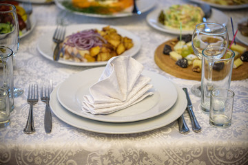 Banquet hall in the restaurant. Concept: Serving. Celebration. Anniversary. Wedding