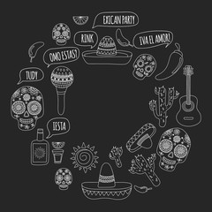 Mexico vector pattern. Day of the Dead. Icons for posters, banners, backgrounds.