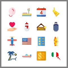 16 holiday icon. Vector illustration holiday set. united states and suitcase icons for holiday works
