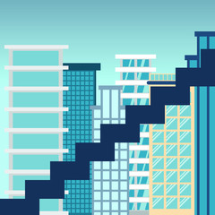 Career ladder against the backdrop of a big city. Concept of development and growth for business and progress. Vector illustration in flat design.