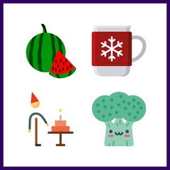 4 food icon. Vector illustration food set. birthday and hot drink icons for food works