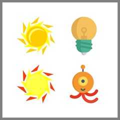 4 glow icon. Vector illustration glow set. sun and light bulb icons for glow works