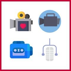4 broadcast icon. Vector illustration broadcast set. video camera and microphone icons for broadcast works