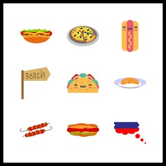 9 meat icon. Vector illustration meat set. pizza and hot dog icons for meat works