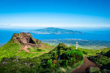 The Azores: View from Pico island towards the atlantic ocean and Faial.