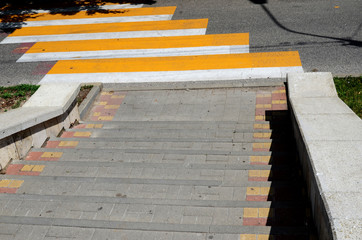 Stairs and pedestrian road crossing