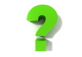 green question mark 3d interrogation point asking sign isolated on white