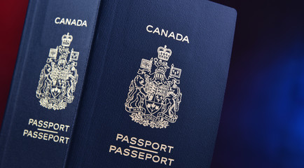 Composition with two Canadian passports - obrazy, fototapety, plakaty