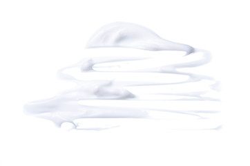 White cosmetic cream texture on white background isolation, top view