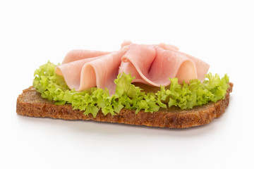 Sandwich with pork ham on white background.