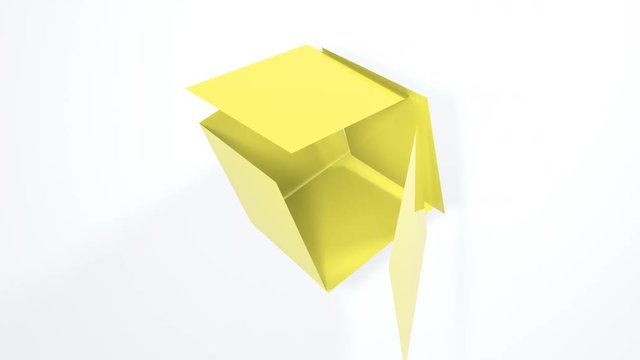 Abstract 3d animation of yellow cube flying. 4k footage.