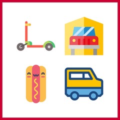 4 fast icon. Vector illustration fast set. hot dog and transportation icons for fast works