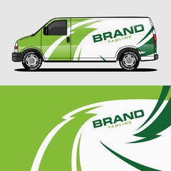 car livery green van wrap design wrapping sticker and decal design for corporate company branding vector © nianurul