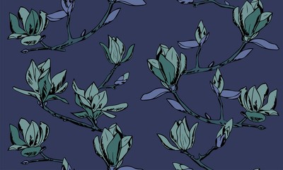 Vector seamless pattern. Ornament of twigs of magnolia flowers